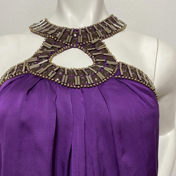 Bebe Purple Y2k Whimsigoth Studded Embellished Neck 100% Silk Blouse Size XXS - Picture 2 of 7